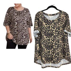 Amaryllis  Cheetah Print Short Cuffed Sleeve Round Neck Shirt size 1x